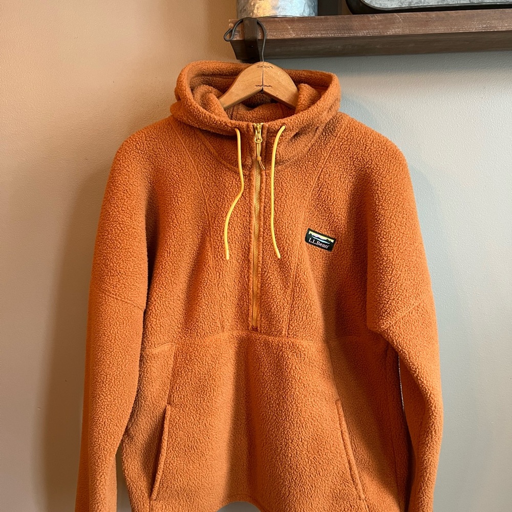 Orange Fleece Hoodie with Yellow Drawstrings